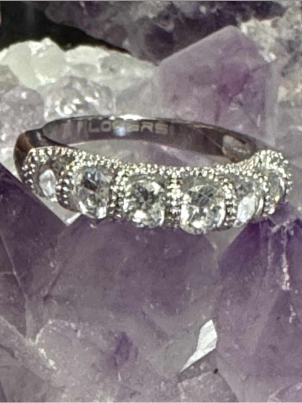 Love Silver Band with Five Clear Stones